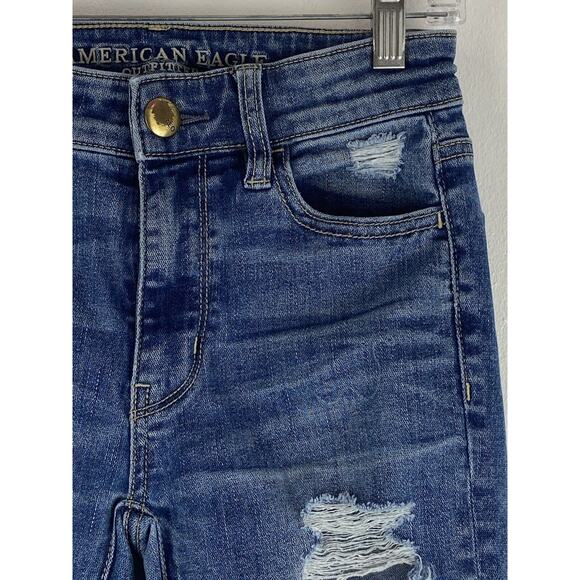 American Eagle Womens Stretch High Rise Distressed Blue Jegging Size 00 (1086) - Picture 3 of 16